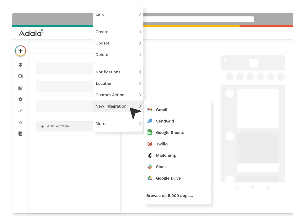 Быстро запускайте действия прямо из Adalo