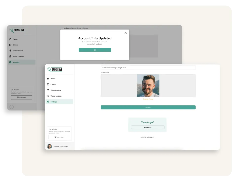 Обновление изображения информации о пользователе