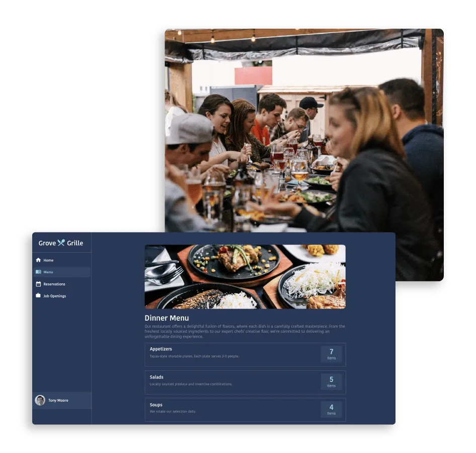 Отображение пунктов меню