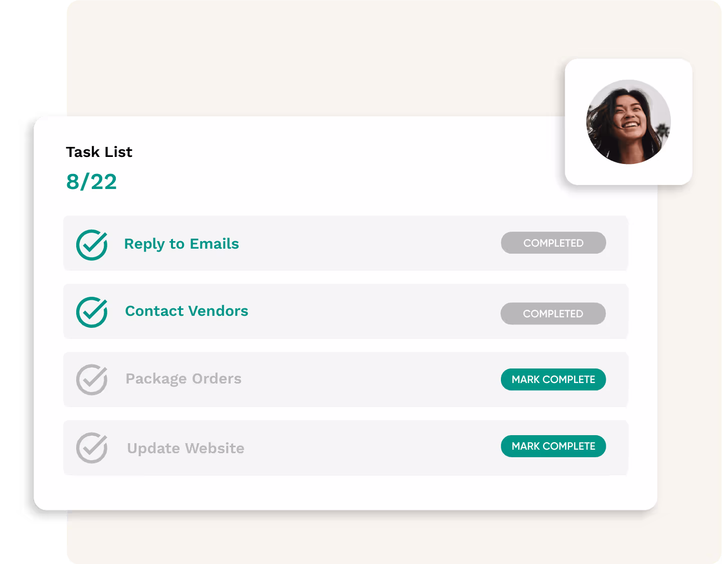 Список задач из четырех пунктов. Первые два пункта помечены как завершенные, но вторые два еще предстоит выполнить. 