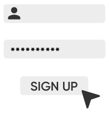 Простой экран регистрации пользователя с именем пользователя, паролем и курсором. 