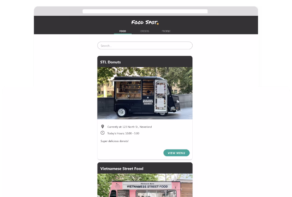 Адаптивное приложение для заказа еды, созданное с помощью Adalo